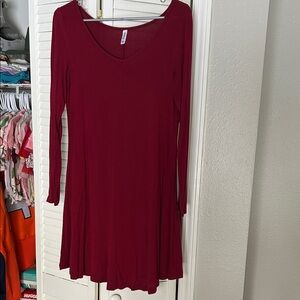 Elegant Long Sleeve Red Dress